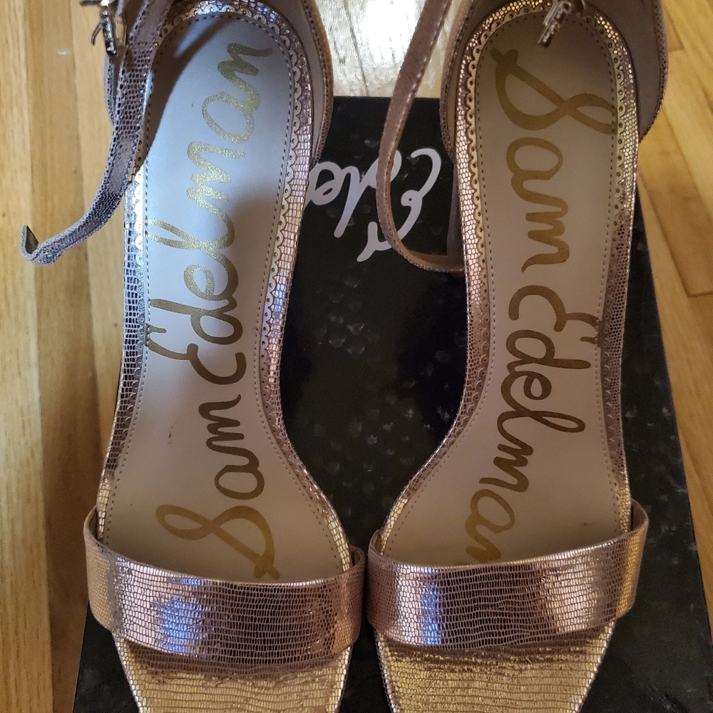 NIB Sam Edelman Women's Yaro Heeled Sandal Blush Gold Lizard Print - Size 10.5